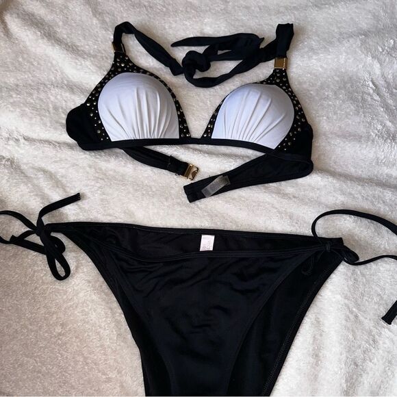 VICTORIA’S SECRET Gold embellished Very Sexy padded bikini top sz S/P - Picture 1 of 11